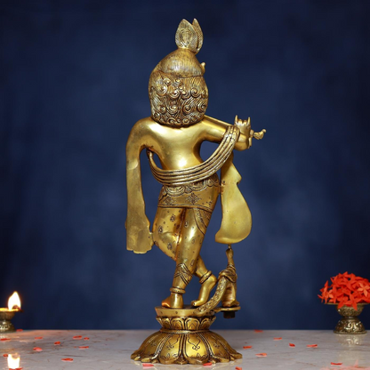 BRASS STANDING KRISHNA IDOL HEIGHT 18.5 INCH