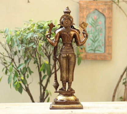 Brassaura® Lord Vishnu Standing Idol with Antique Finish | Pure Superfine Brass Handcrafted Murti | Brass Statue for Home Temple, Pooja Room | Height 21 Inches | Weight 6.8 Kgs