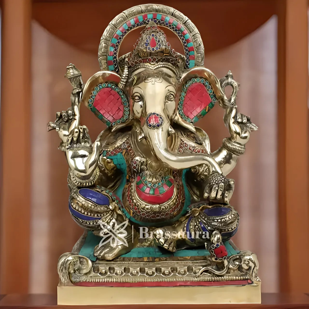 Brassaura™ Brass Ganesha Statue for Home Décor & Gift | Weight 23 Kgs | Height 19 Inches