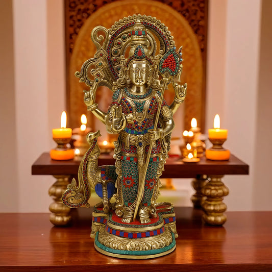 Brassaura™ Kartikeya Murugan Statue – 20 Inches Height, 13.85 Kgs – Exquisite Brass Idol