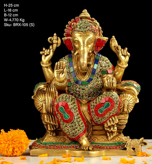Brassaura™ Brass Ganesha Statue – Height 9.5 Inch, Weight 4.785 Kg | Solid Brass Murti