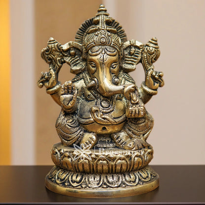Brass Ganesha Statue For Home Decor And Gift Item Weight 1 Kg And Height 5 Inches