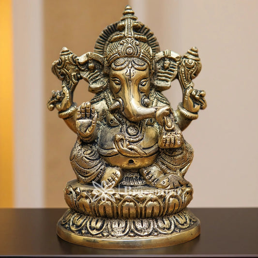 Brass Ganesha Statue For Home Decor And Gift Item Weight 1 Kg And Height 5 Inches