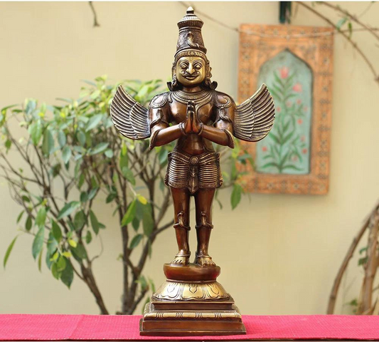Brassaura® Garuda Standing Idol with Antique Finish | Pure Superfine Brass Handcrafted Murti | Brass Statue for Home Temple, Pooja Room | Height 24.5 Inches | Weight 11.6 Kgs