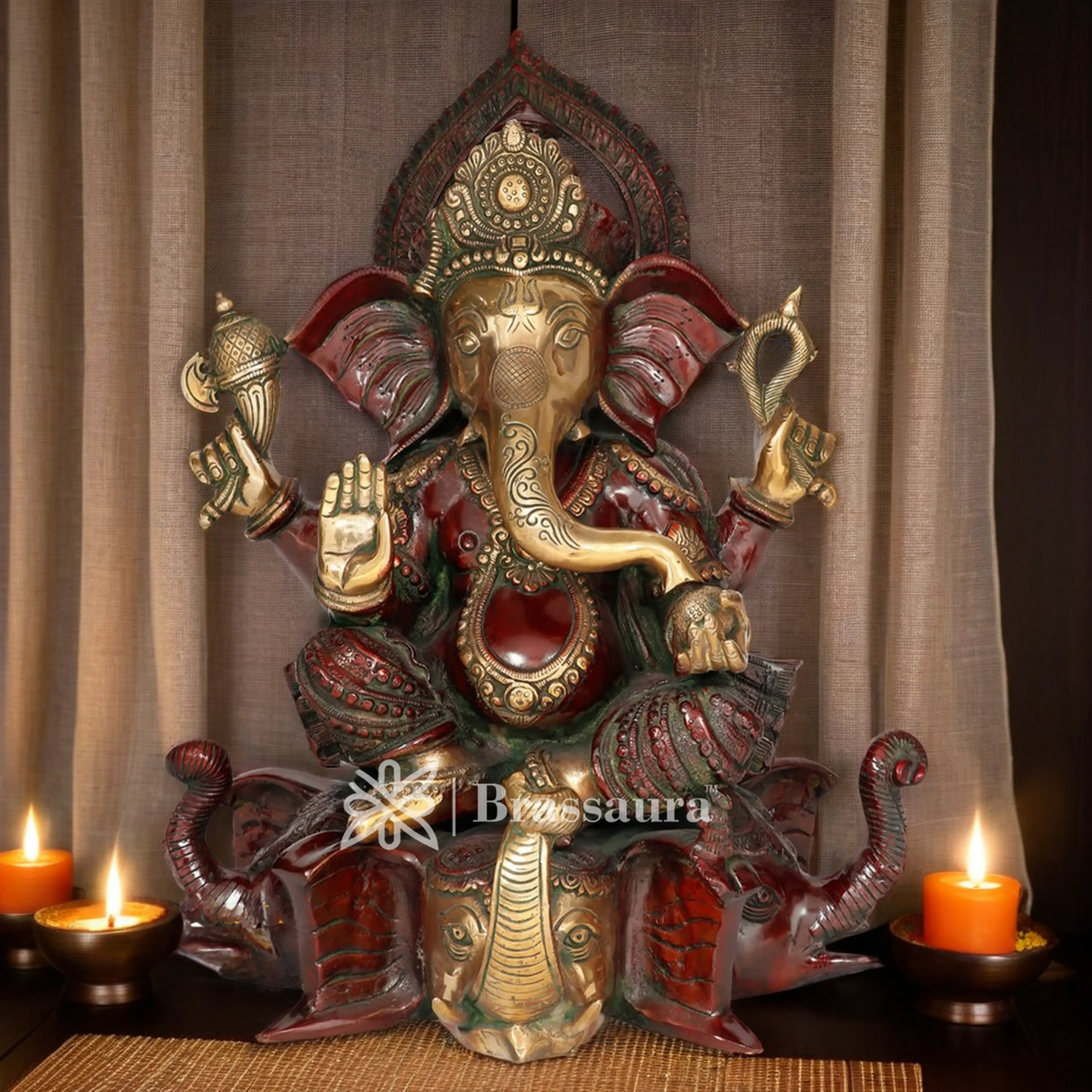 Brassaura™ Brass Ganesha Idol for Home Décor | Weight 17 Kgs | Height 18 Inches
