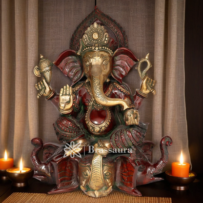 Brassaura™ Brass Ganesha Idol for Home Décor | Weight 17 Kgs | Height 18 Inches