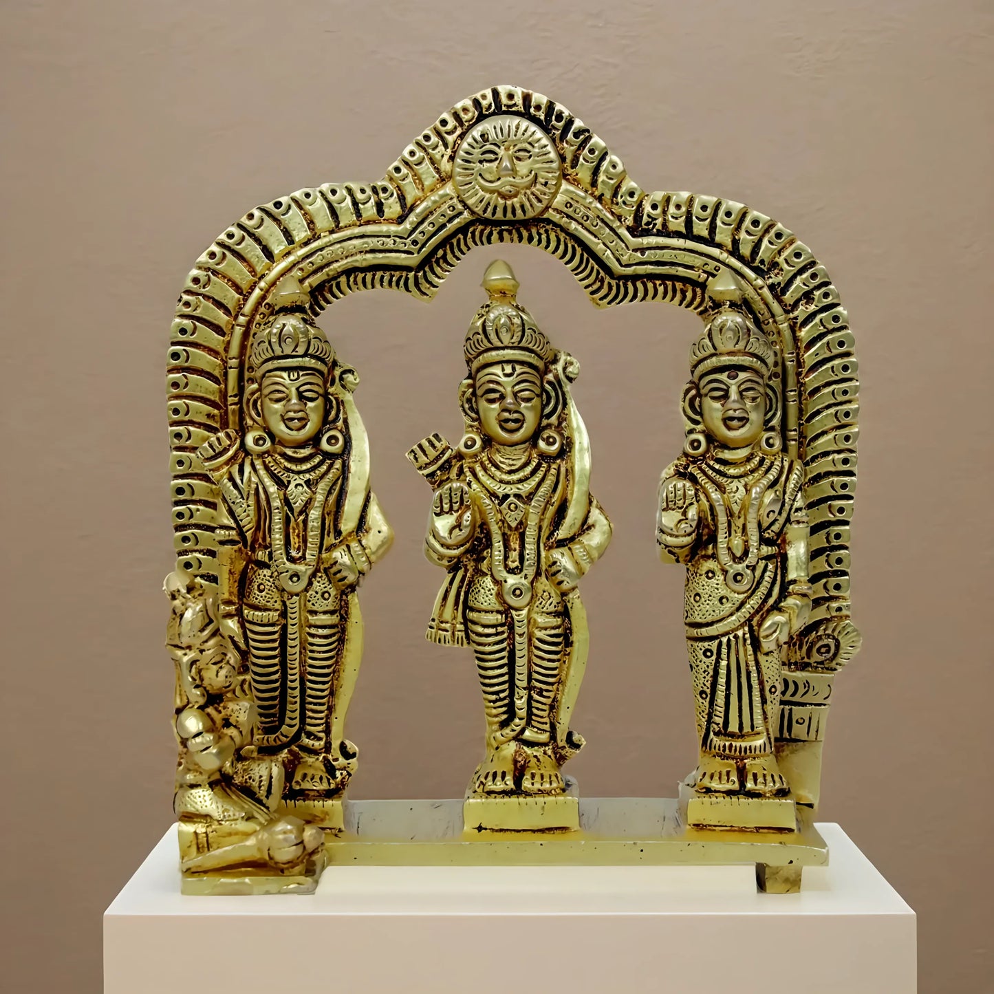 Brassaura™ Brass Ram Darbar Idol – Height 8 Inches & Weight 0.96 Kgs | Traditional Craftsmanship for Pooja & Meditation