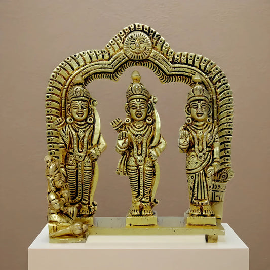 Brassaura™ Brass Ram Darbar Idol – Height 8 Inches & Weight 0.96 Kgs | Traditional Craftsmanship for Pooja & Meditation