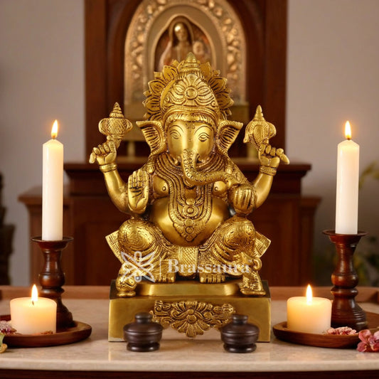 Brassaura™ Brass Ganesha Idol for Home and Decor | Weight 5.6 Kgs | Height 11 Inches