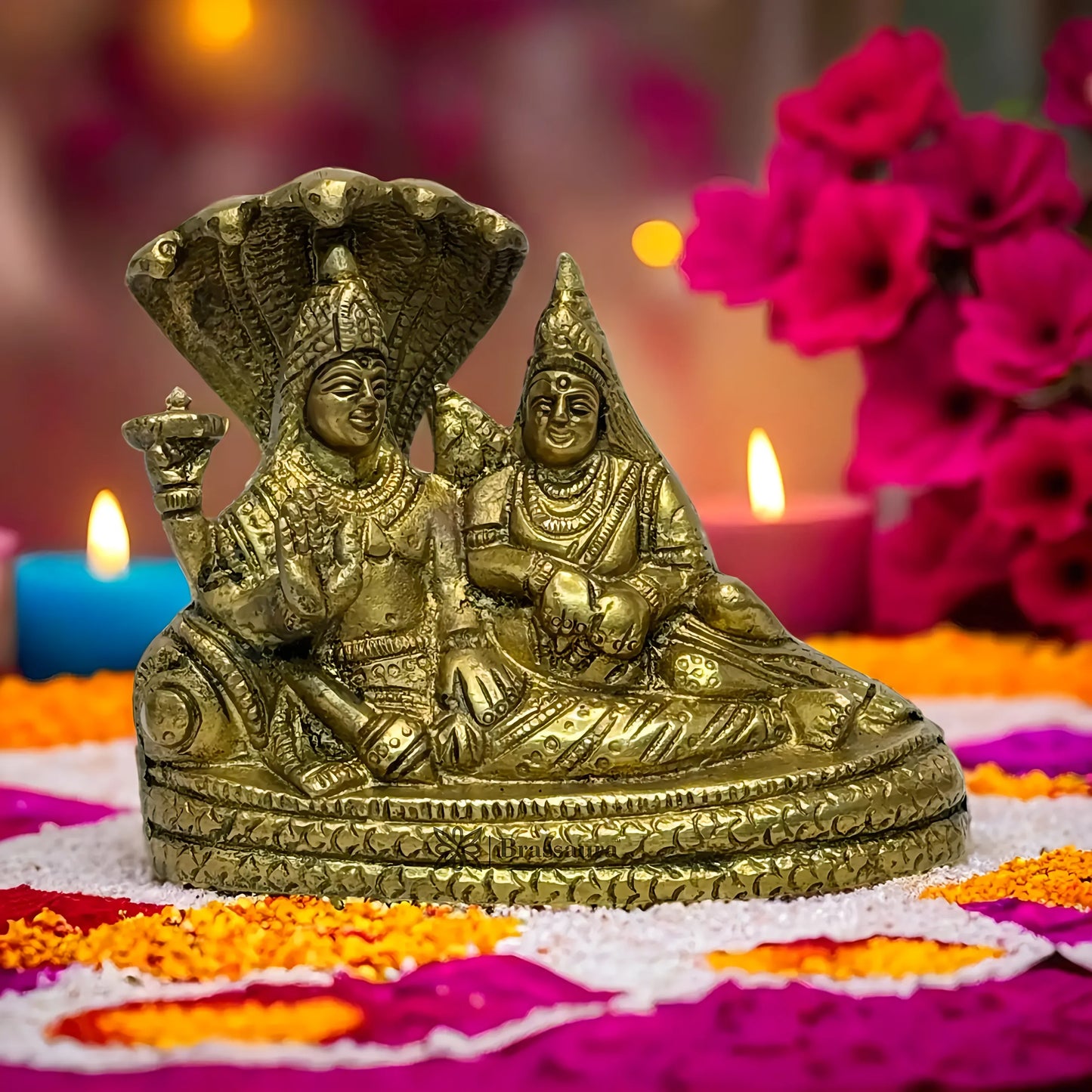 Brassaura™ Brass Vishnu Laxmi – Height 5.2 Inches & Weight 0.8 Kgs | | Traditional Handcrafted Statue for Spiritual Décor