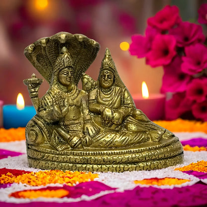 Brassaura™ Brass Vishnu Laxmi – Height 5.2 Inches & Weight 0.8 Kgs | | Traditional Handcrafted Statue for Spiritual Décor