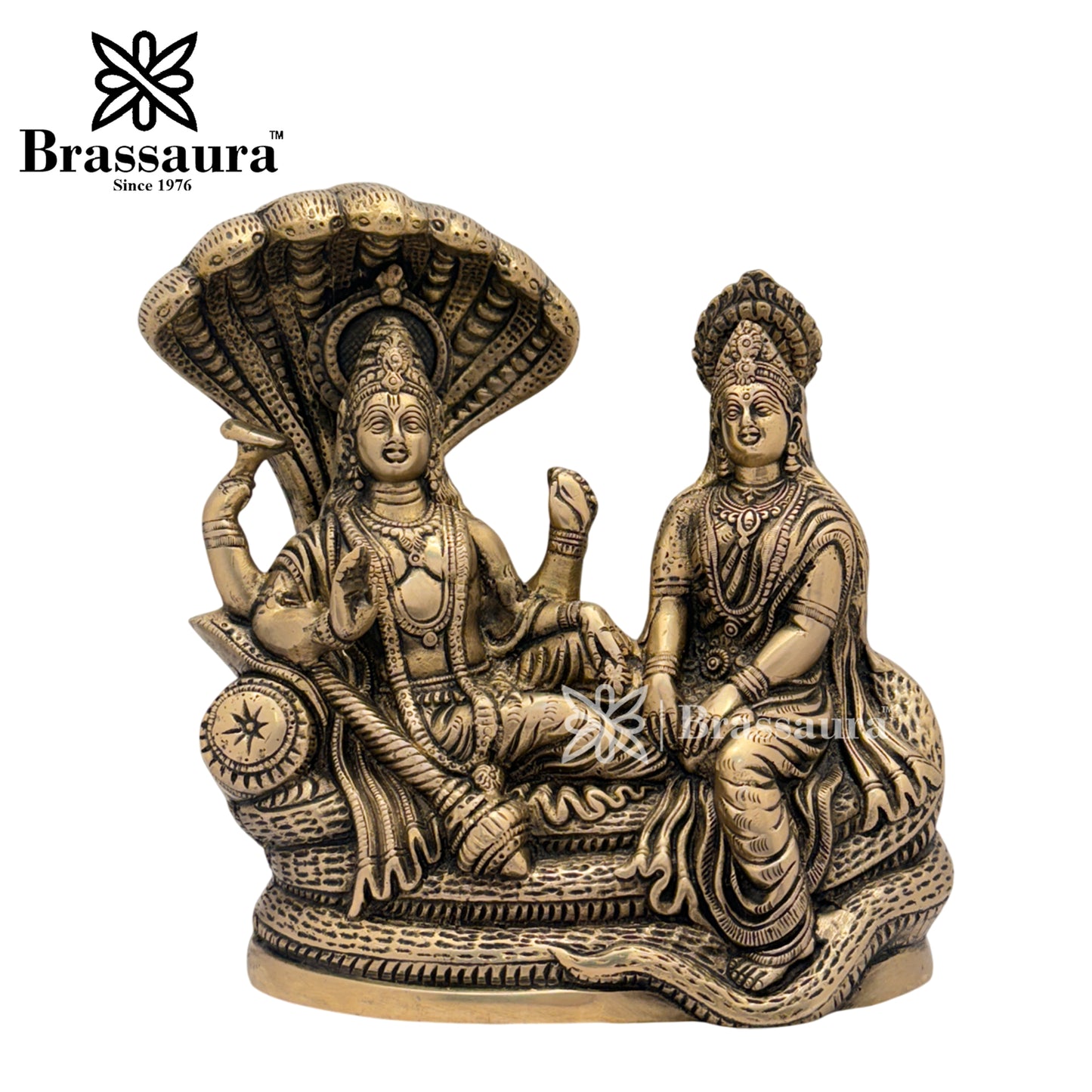 Brass Black Patina Work Vishnu laxmi and sheshnaag Idol for Home and Decor Weight 4.2 Kg Height 22 cm