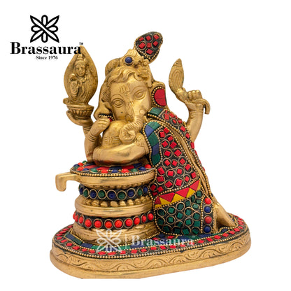 Brass Gem Stone Work Ganesha Hugh Shivling Idol for Home and Decor Weight 1.9 Kg Height 16 cm