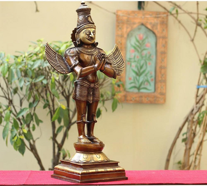 Brassaura® Garuda Standing Idol with Antique Finish | Pure Superfine Brass Handcrafted Murti | Brass Statue for Home Temple, Pooja Room | Height 24.5 Inches | Weight 11.6 Kgs