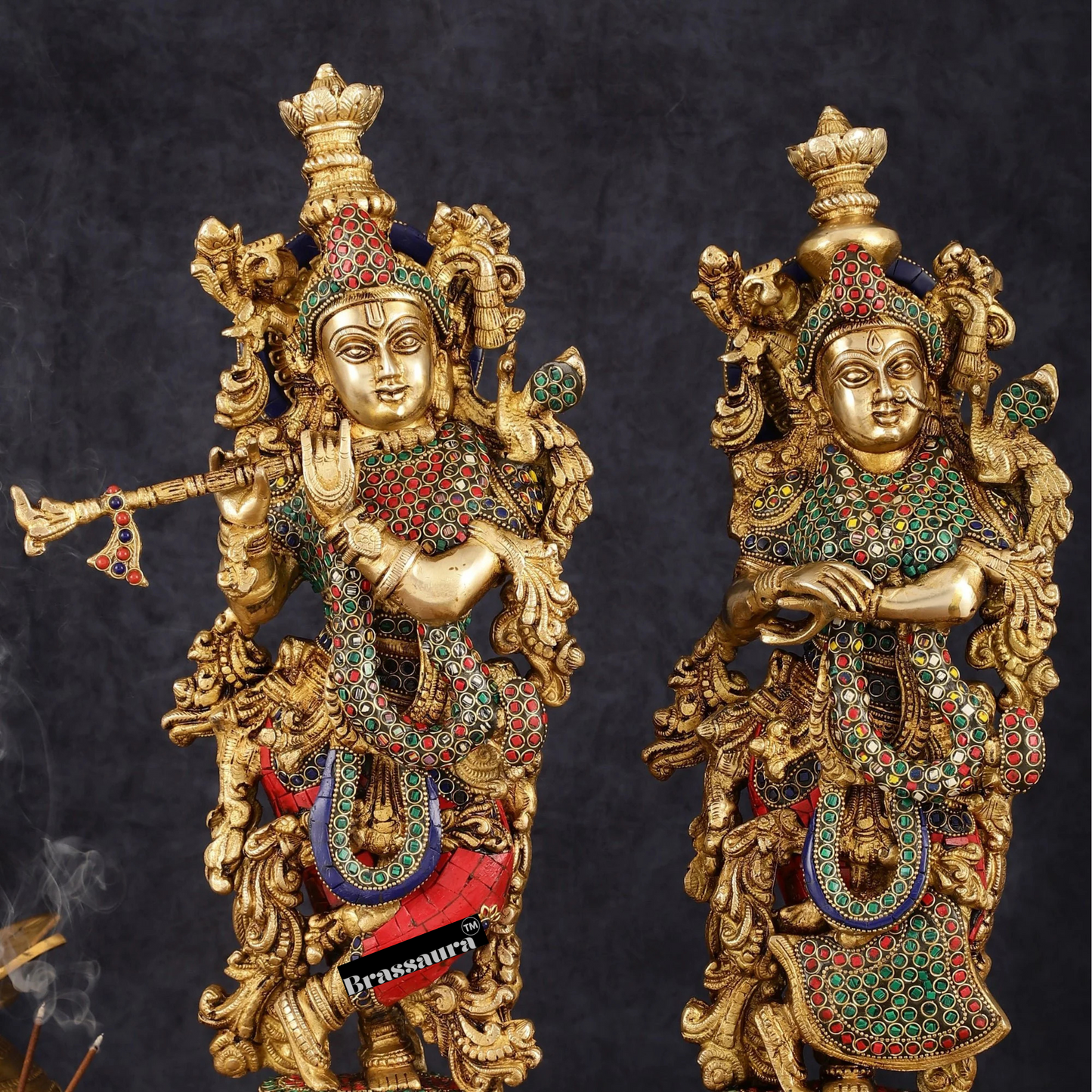 Brassaura™ Brass Radha Krishna Statue Pair – Height 21 Inches & Weight 18 Kgs | Handcrafted Devotional Idol