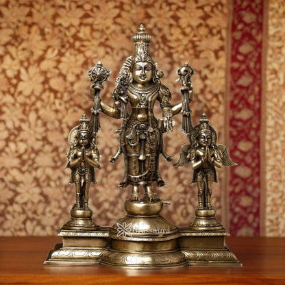 Brassaura™ Brass Vishnu Garuda & Hanuman Statue, Height 24.5 Inches & Weight 25 Kgs| Classic Décor