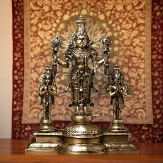 Brassaura™ Brass Vishnu Garuda & Hanuman Statue, Height 24.5 Inches & Weight 25 Kgs| Classic Décor