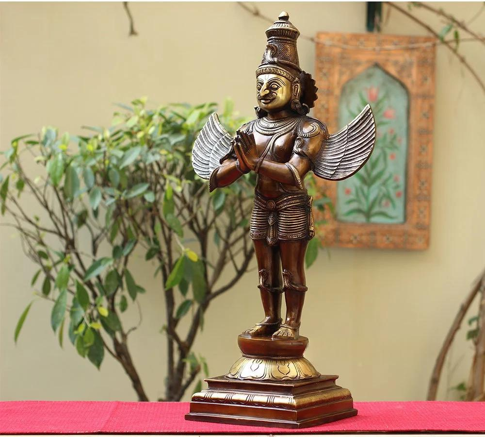 Brassaura® Garuda Standing Idol with Antique Finish | Pure Superfine Brass Handcrafted Murti | Brass Statue for Home Temple, Pooja Room | Height 24.5 Inches | Weight 11.6 Kgs