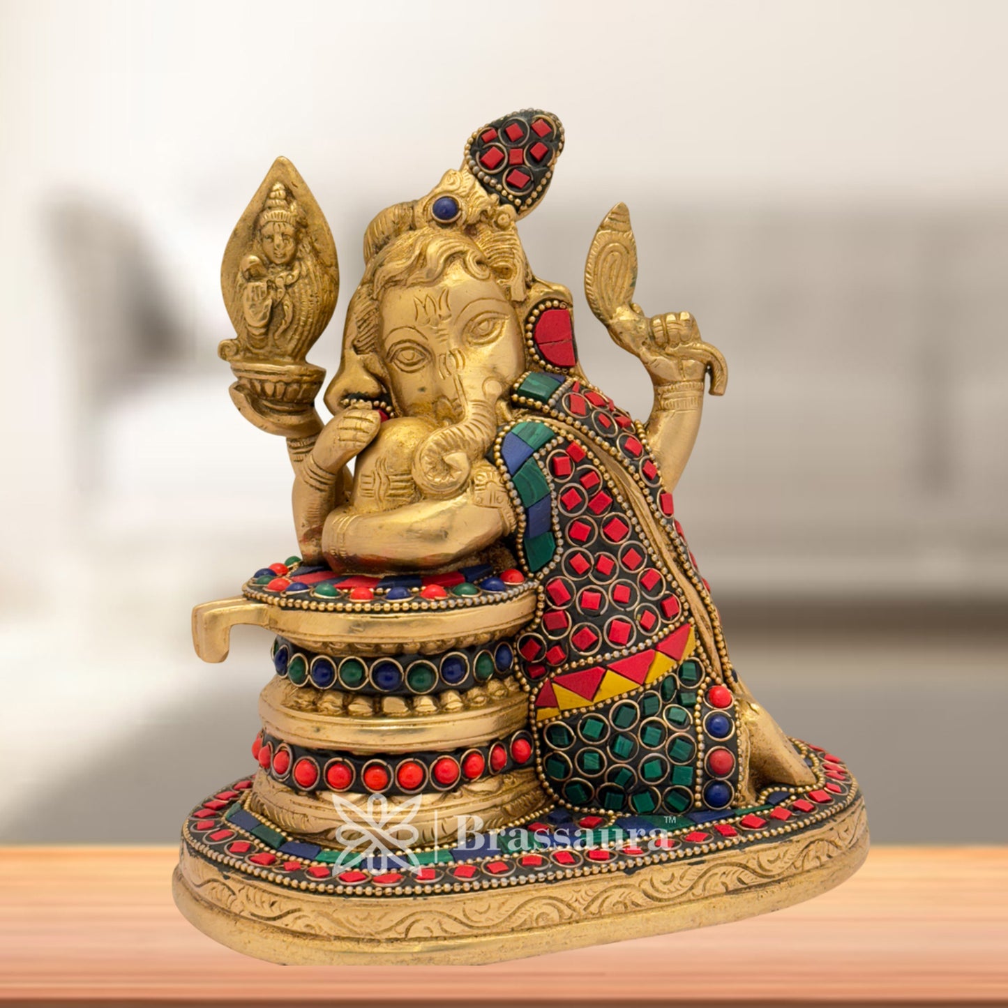 Brass Gem Stone Work Ganesha Hugh Shivling Idol for Home and Decor Weight 1.9 Kg Height 16 cm