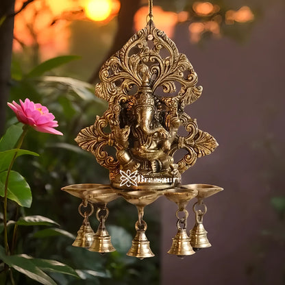 Brassaura™ Brass Wall Hanging Ganesha Diya | Height 10 Inches & Weight 2.05 Kgs