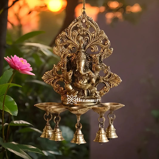 Brassaura™ Brass Wall Hanging Ganesha Diya | Height 10 Inches & Weight 2.05 Kgs