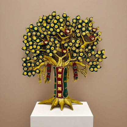Brassaura™ Brass Gem Stone Work Tree – Height 8.8 Inches & Weight 1.4 Kgs | Elegant Handcrafted Decorative Piece for Home & Office Décor