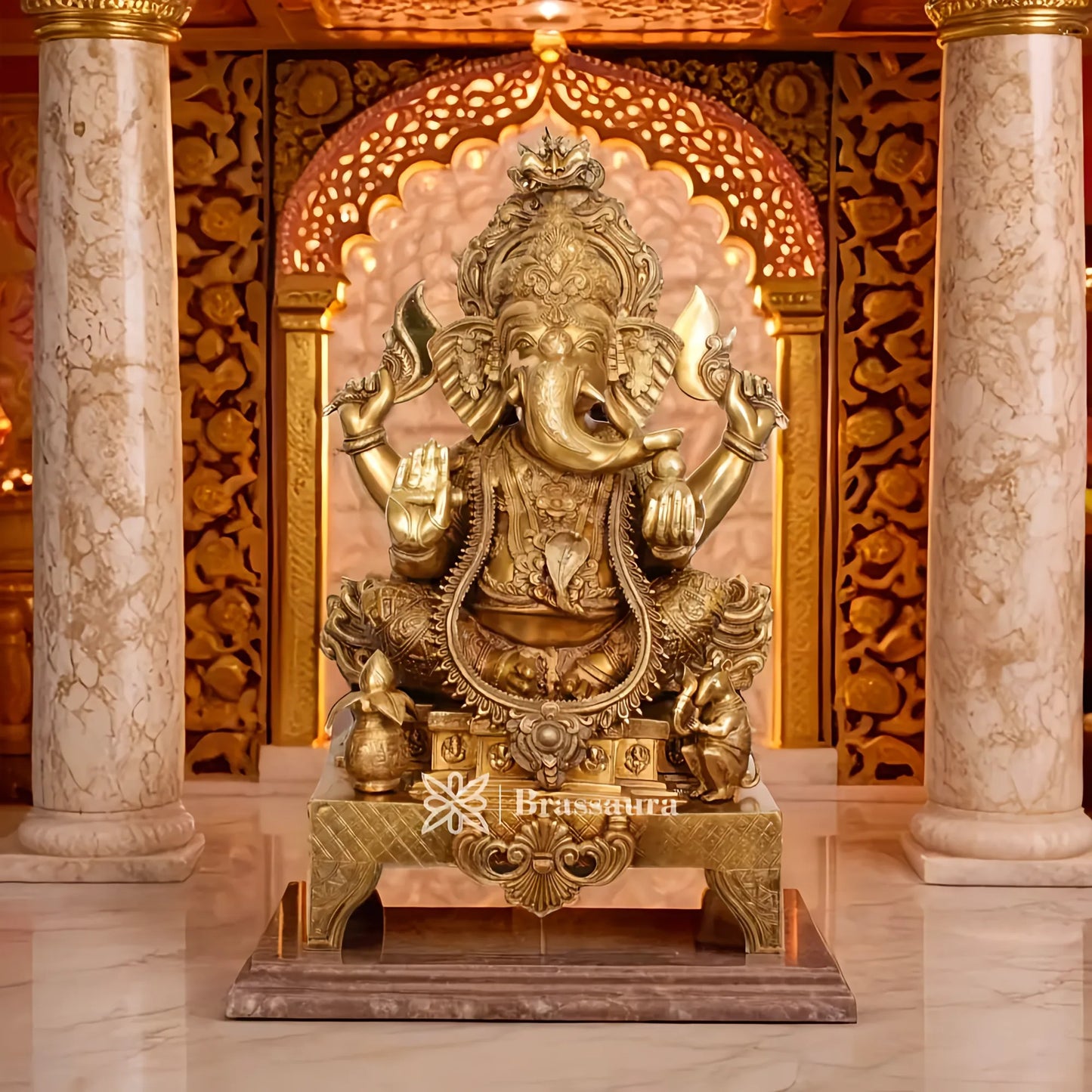 Brassaura™ Brass Ganesha Statue – “Bestower of Wisdom” | Height 34 Inches & Weight 56 Kgs