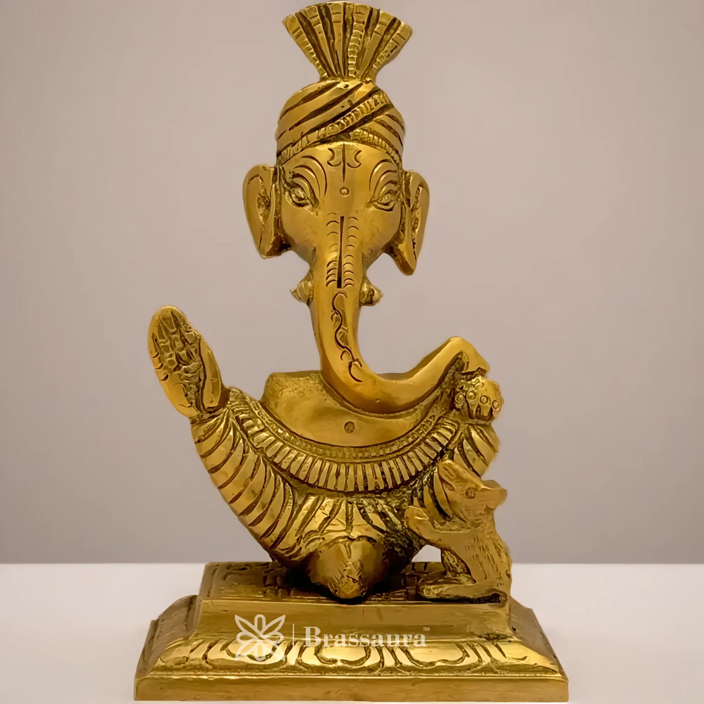 Brassaura™ Brass Modern Ganesha Idol for Home and Decor | Weight 1.1 Kgs | Height 5.91 Inches