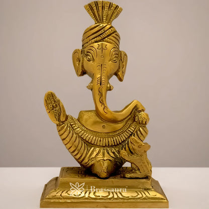 Brassaura™ Brass Modern Ganesha Idol for Home and Decor | Weight 1.1 Kgs | Height 5.91 Inches