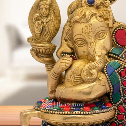 Brass Gem Stone Work Ganesha Hugh Shivling Idol for Home and Decor Weight 1.9 Kg Height 16 cm