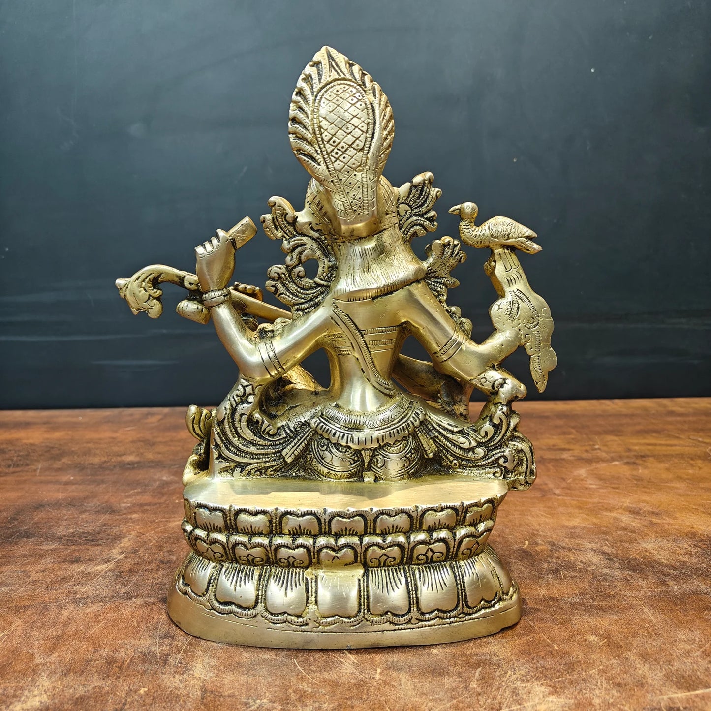 Brassaura® Brass Goddess Saraswati Idol with Veena | Antique Finish Saraswati Murti for Home Temple, Study Room, Office & Spiritual Décor | 11 Inches | 6 Kg