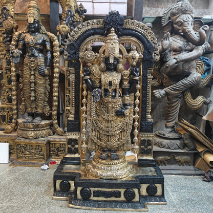 Brassaura® Brass Lord Balaji Idol with Ornate Arch Frame | Handcrafted Tirupati Balaji Statue for Home Temple, Spiritual Décor & Temple Installation | 60 Inches | 130 Kg