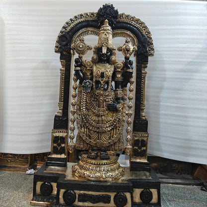 Brassaura® Brass Lord Balaji Idol with Ornate Arch Frame | Handcrafted Tirupati Balaji Statue for Home Temple, Spiritual Décor & Temple Installation | 60 Inches | 130 Kg