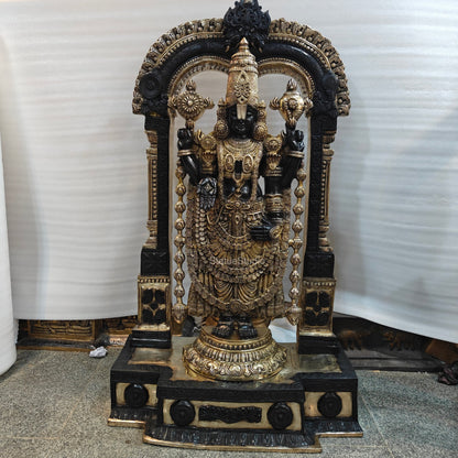 Brassaura® Brass Lord Balaji Idol with Ornate Arch Frame | Handcrafted Tirupati Balaji Statue for Home Temple, Spiritual Décor & Temple Installation | 60 Inches | 130 Kg