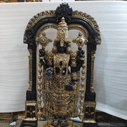 Brassaura® Brass Lord Balaji Idol with Ornate Arch Frame | Handcrafted Tirupati Balaji Statue for Home Temple, Spiritual Décor & Temple Installation | 60 Inches | 130 Kg