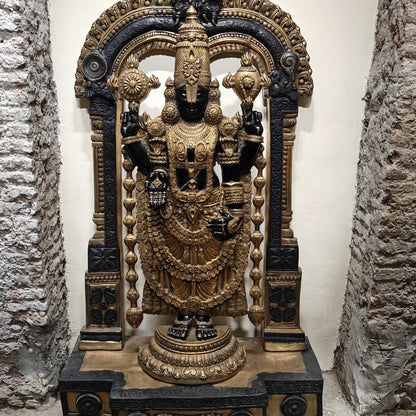 Brassaura® Brass Lord Balaji Idol with Ornate Arch Frame | Handcrafted Tirupati Balaji Statue for Home Temple, Spiritual Décor & Temple Installation | 60 Inches | 130 Kg
