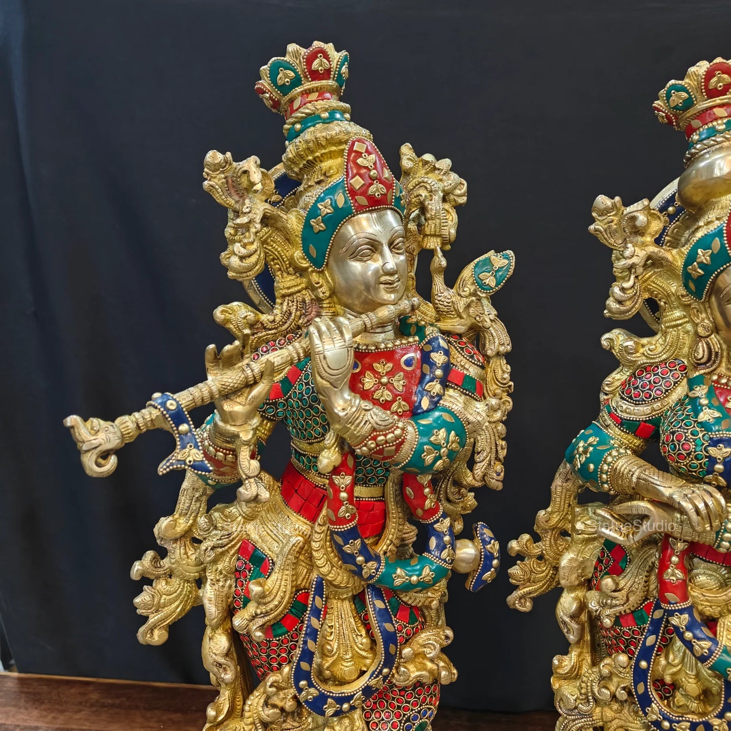 Brassaura® Brass Radha Krishna Idol Set | Handcrafted Gopi Gopal Murti for Home Temple, Living Room & Spiritual Décor | 29 Inches | 33 Kg