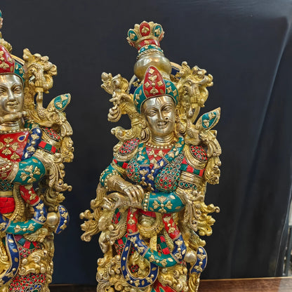 Brassaura® Brass Radha Krishna Idol Set | Handcrafted Gopi Gopal Murti for Home Temple, Living Room & Spiritual Décor | 29 Inches | 33 Kg