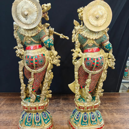 Brassaura® Brass Radha Krishna Idol Set | Handcrafted Gopi Gopal Murti for Home Temple, Living Room & Spiritual Décor | 29 Inches | 33 Kg