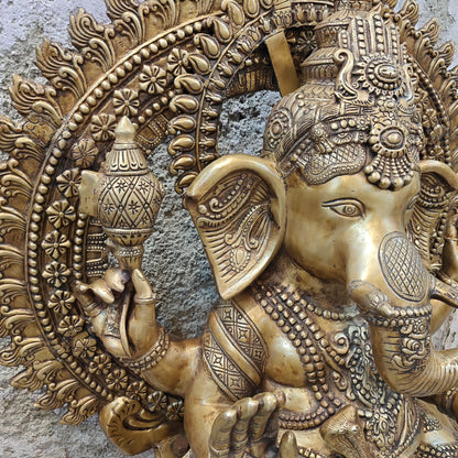 Brassaura® Brass Lord Ganesha Idol | Handcrafted Ganpati Murti for Home Temple, Living Room & Spiritual Décor | 50 Inches | 130 Kg