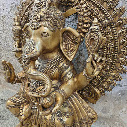 Brassaura® Brass Lord Ganesha Idol | Handcrafted Ganpati Murti for Home Temple, Living Room & Spiritual Décor | 50 Inches | 130 Kg