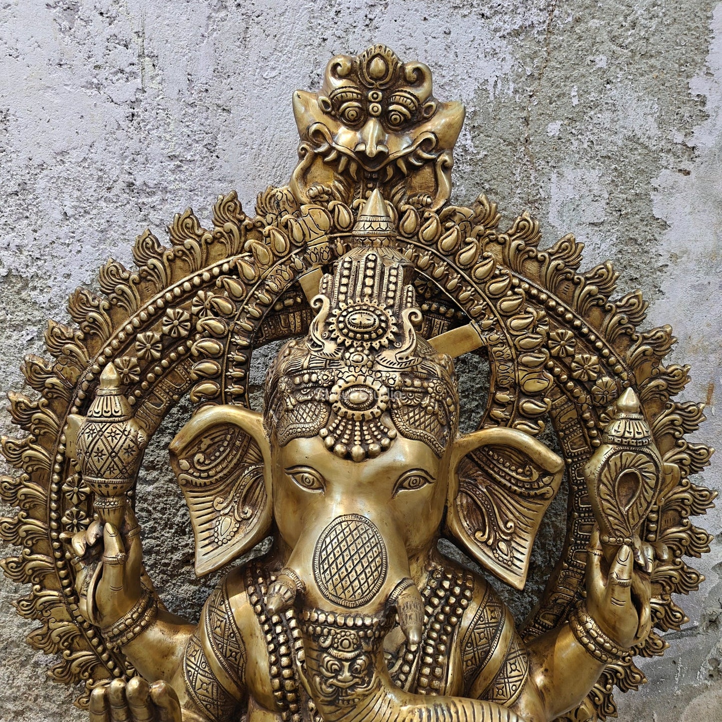 Brassaura® Brass Lord Ganesha Idol | Handcrafted Ganpati Murti for Home Temple, Living Room & Spiritual Décor | 50 Inches | 130 Kg