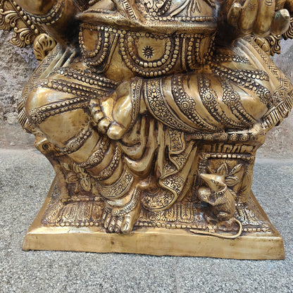 Brassaura® Brass Lord Ganesha Idol | Handcrafted Ganpati Murti for Home Temple, Living Room & Spiritual Décor | 50 Inches | 130 Kg