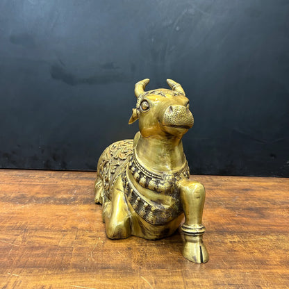 Brassaura® Brass Nandi Bull Idol | Sacred Nandi Statue for Home Temple, Shiv Mandir, Spiritual Décor & Vastu | 14 Inches | 16.3 Kg
