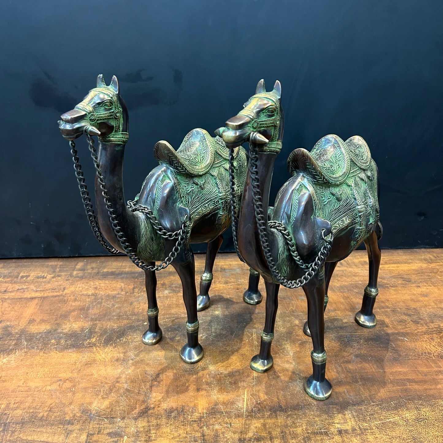 Brassaura® Brass Camel Statue Set | Handcrafted Decorative Camel Figurines for Living Room, Home Décor & Office Showpiece | 17 Inches | 15.8 Kg