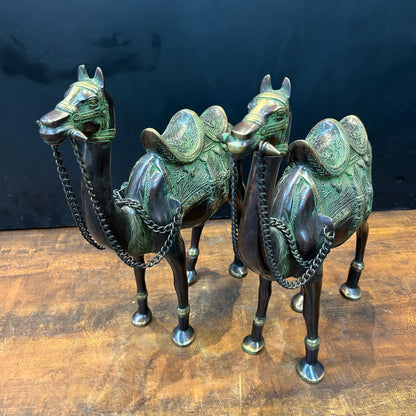 Brassaura® Brass Camel Statue Set | Handcrafted Decorative Camel Figurines for Living Room, Home Décor & Office Showpiece | 17 Inches | 15.8 Kg