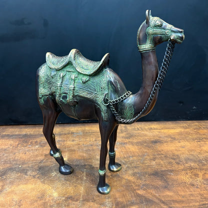 Brassaura® Brass Camel Statue Set | Handcrafted Decorative Camel Figurines for Living Room, Home Décor & Office Showpiece | 17 Inches | 15.8 Kg