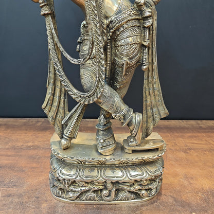 Brassaura® Brass Lord Krishna Idol | Handcrafted Muralidhara Krishna Playing Flute Statue | Premium Brass Home Temple, Living Room & Spiritual Décor | Height 23 Inches | 11.3 Kg