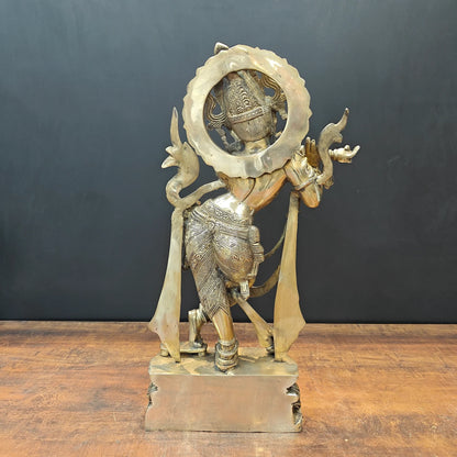 Brassaura® Brass Lord Krishna Idol | Handcrafted Muralidhara Krishna Playing Flute Statue | Premium Brass Home Temple, Living Room & Spiritual Décor | Height 23 Inches | 11.3 Kg