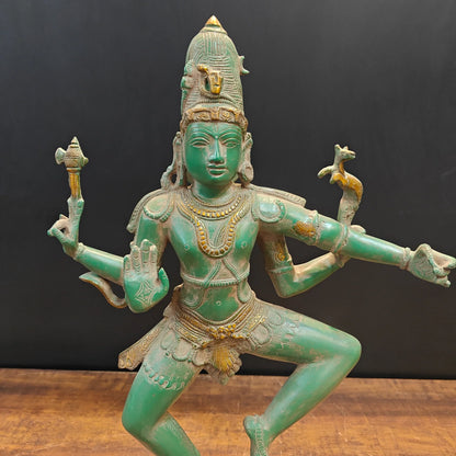 ब्रासोरा® वृंदावन वेणुगोपाल कृष्ण पीतल की प्रतिमा मोर के साथ | एंटीक नीला और सुनहरा रंग | ऊँचाई 20 इंच